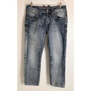 Rock Revival Fonso Straight Jeans Men's 32/28 Detailed Stitching Heavy Hardware